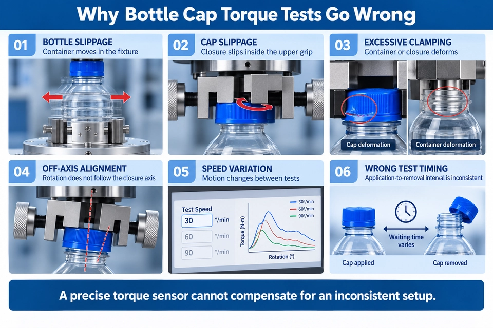 bottle cap torque test errors fixture alignment